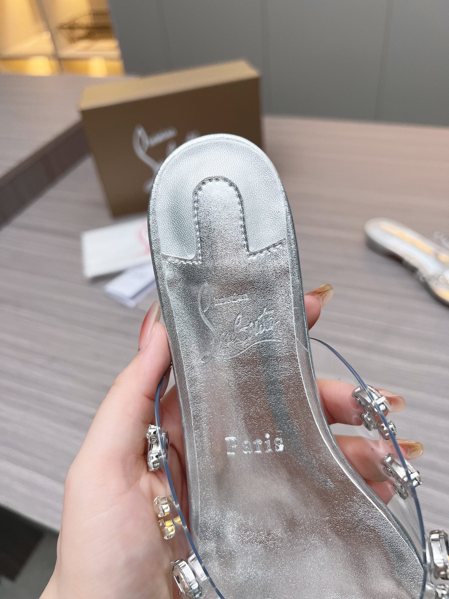 CL Slippers Silver PVC and Iridescent Nappa Leather 251047