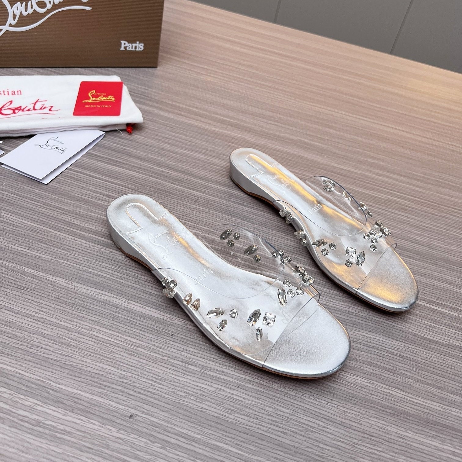 CL Slippers Silver PVC and Iridescent Nappa Leather 251047
