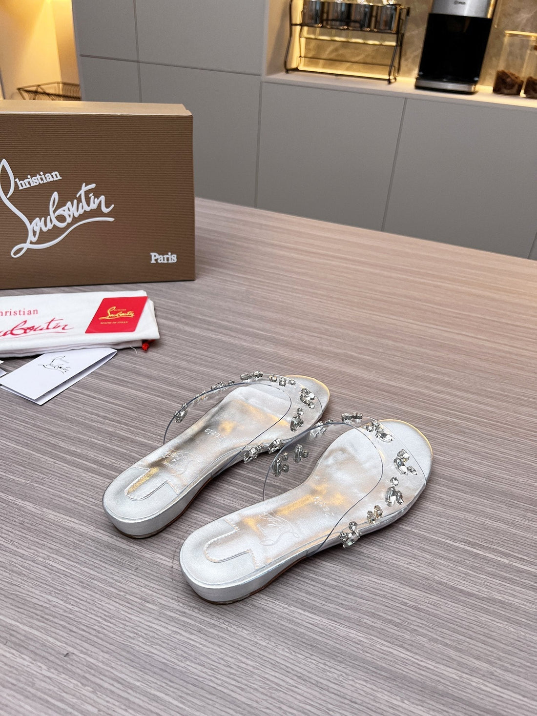 CL Slippers Silver PVC and Iridescent Nappa Leather 251047