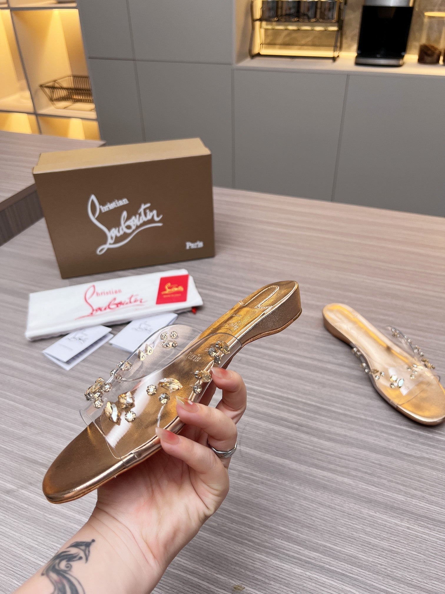 CL Slippers Gold PVC and Iridescent Nappa Leather 251048