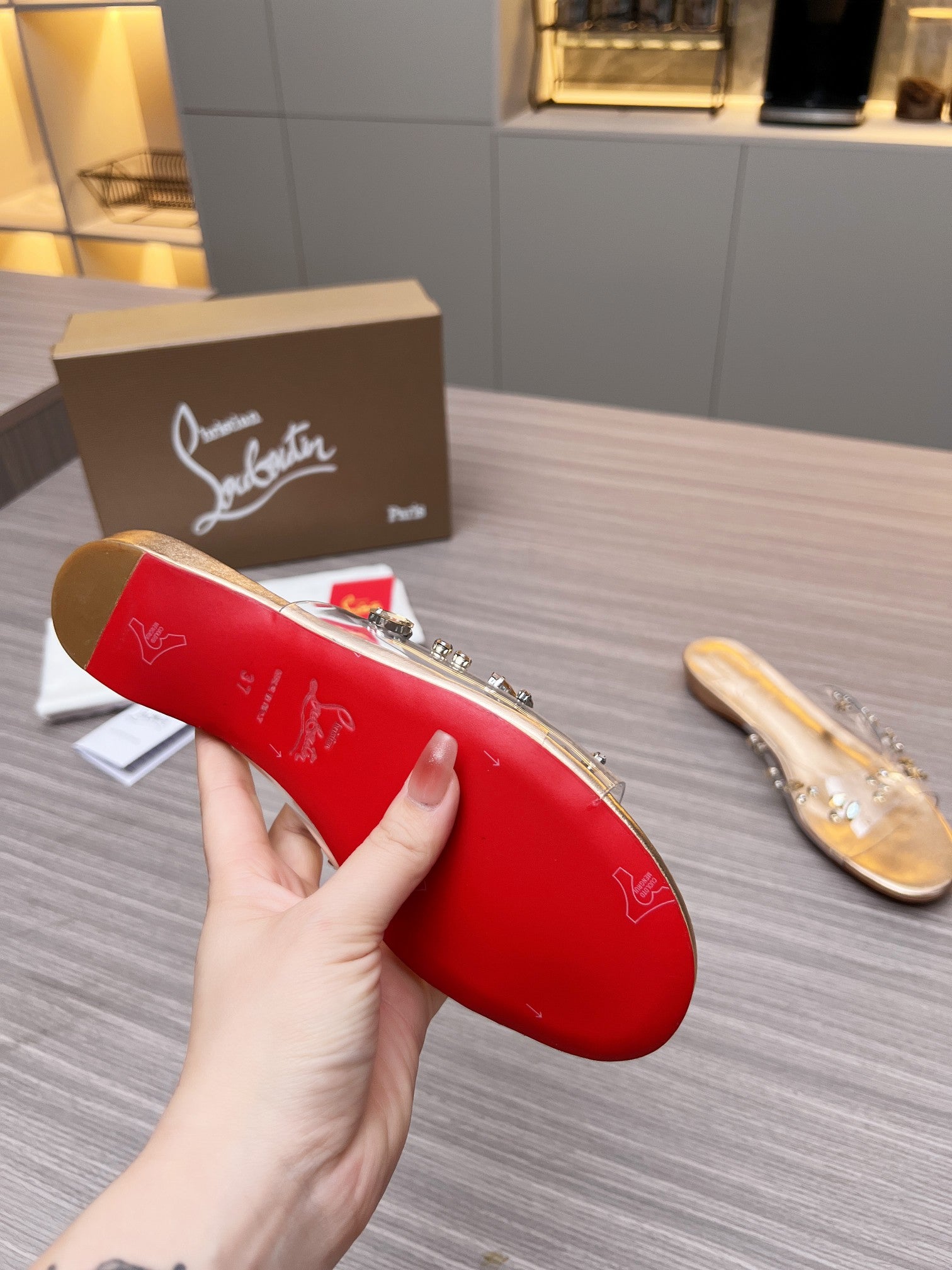 CL Slippers Gold PVC and Iridescent Nappa Leather 251048