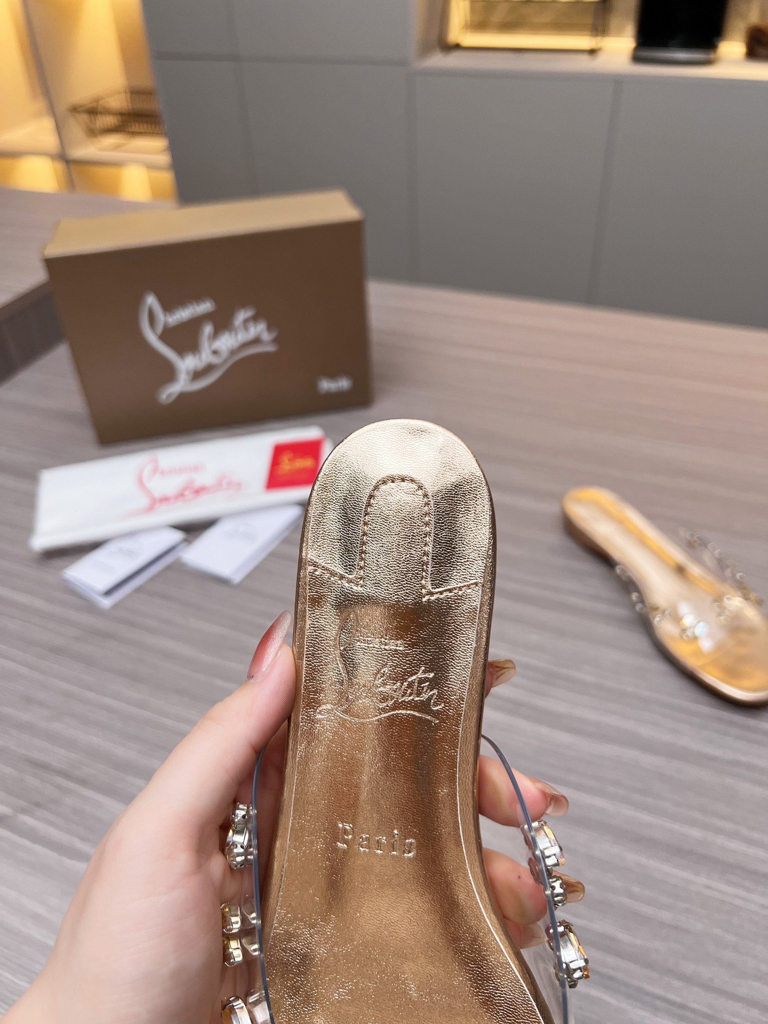 CL Slippers Gold PVC and Iridescent Nappa Leather 251048