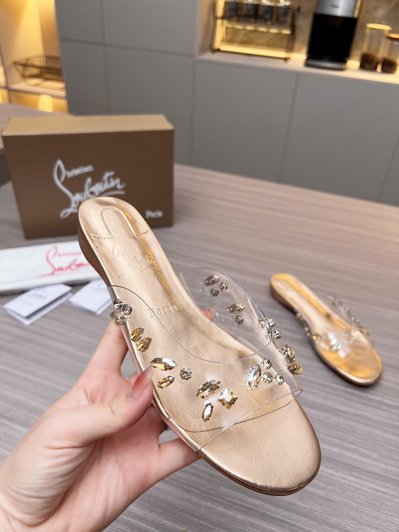 CL Slippers Gold PVC and Iridescent Nappa Leather 251048