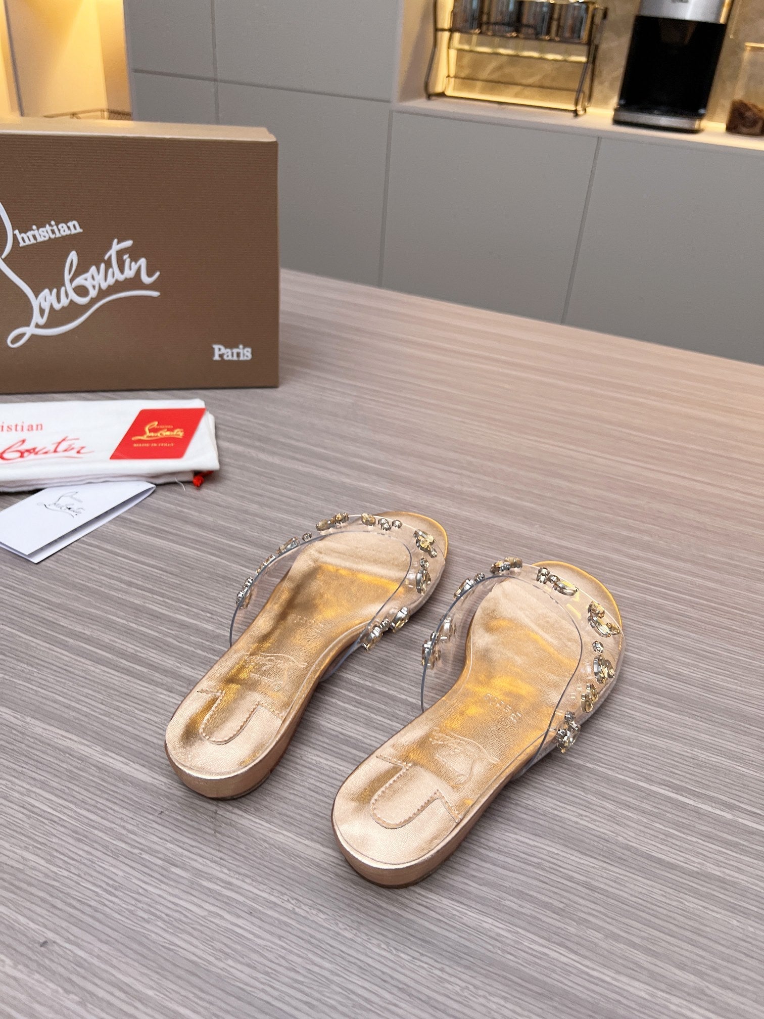 CL Slippers Gold PVC and Iridescent Nappa Leather 251048