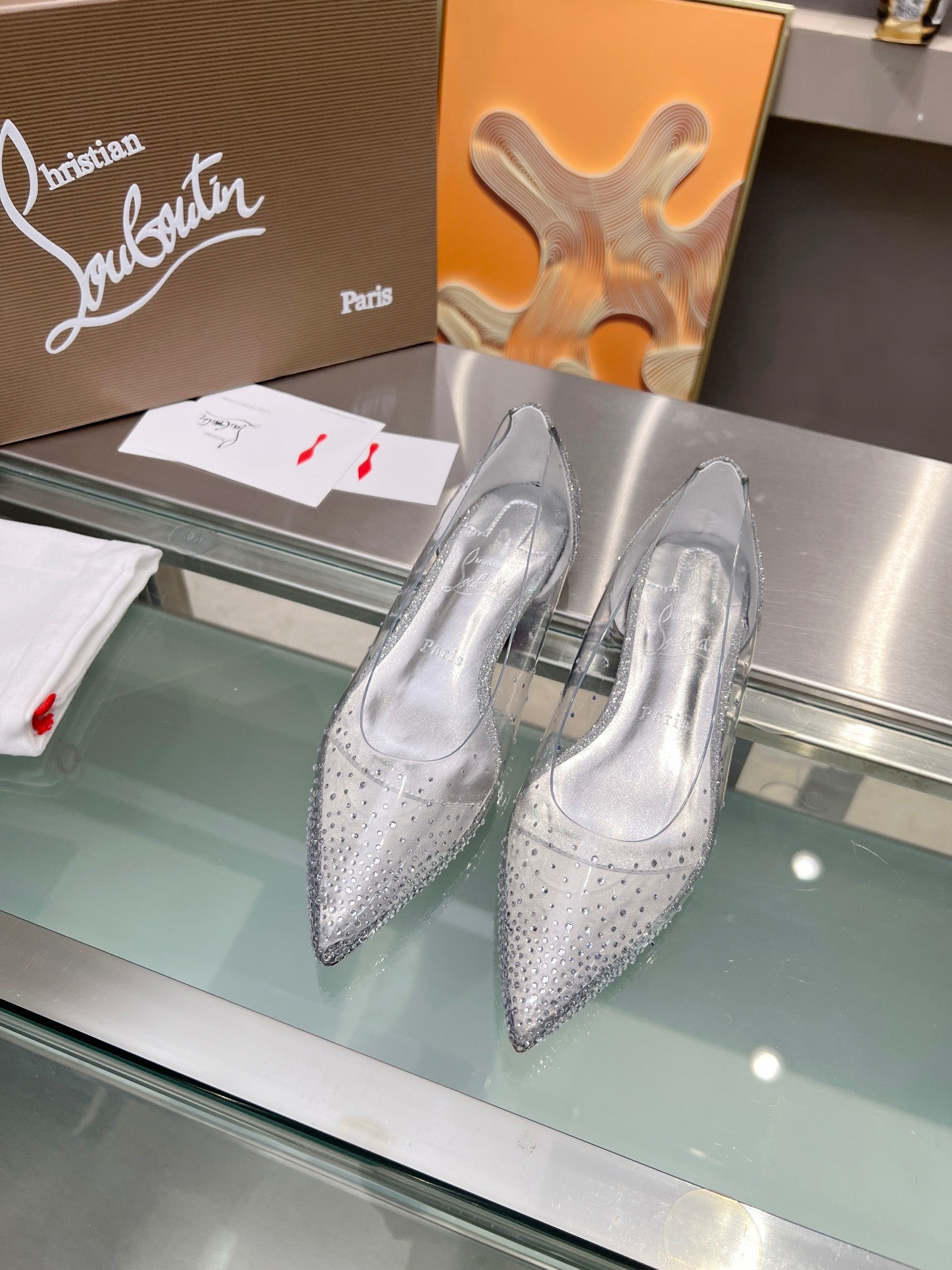 CL Degrastrass Flats Silver PVC and Strass Silver
