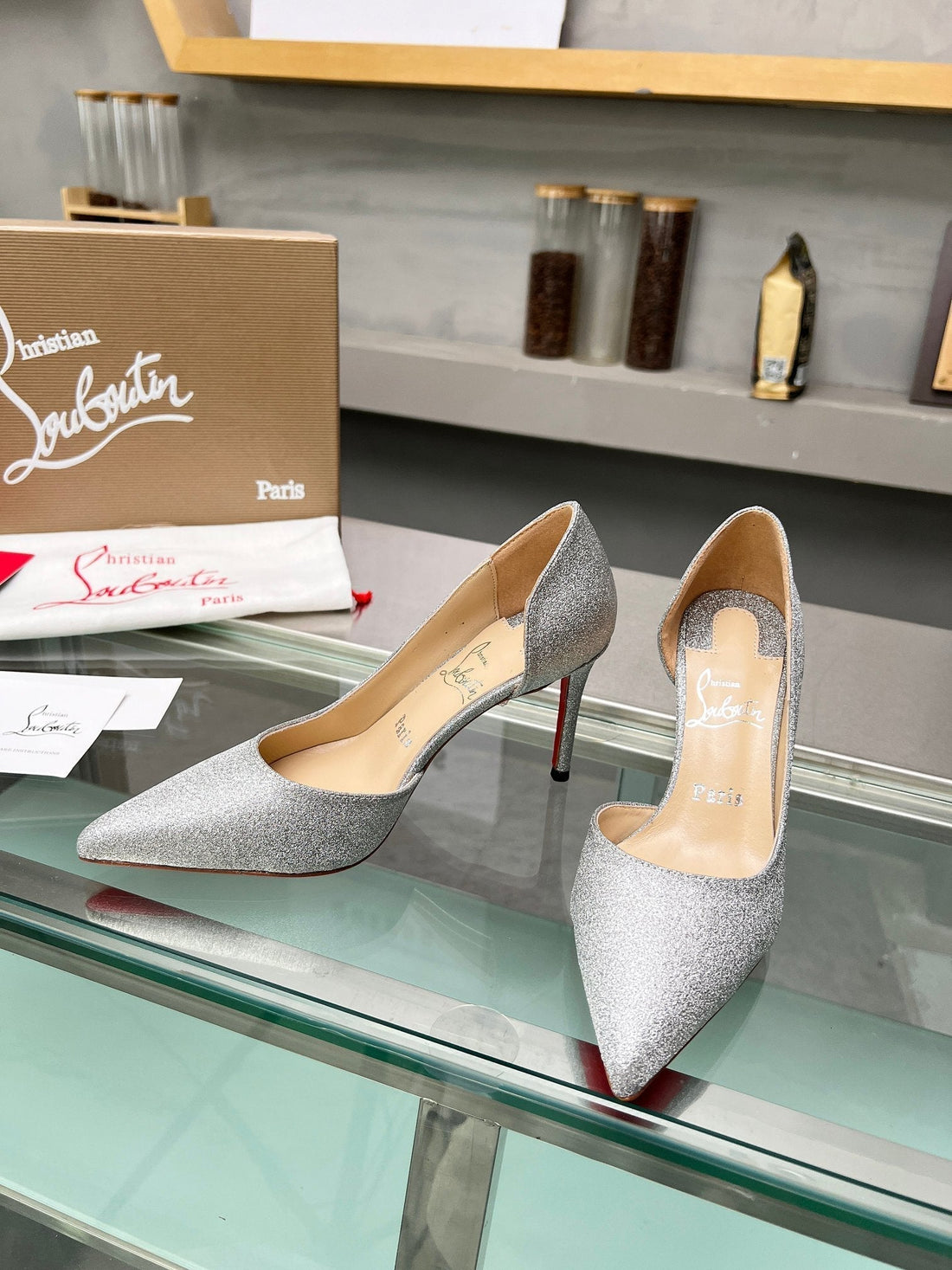 Cl Iriza 85mm Pumps Glittered Calf Leather Silver