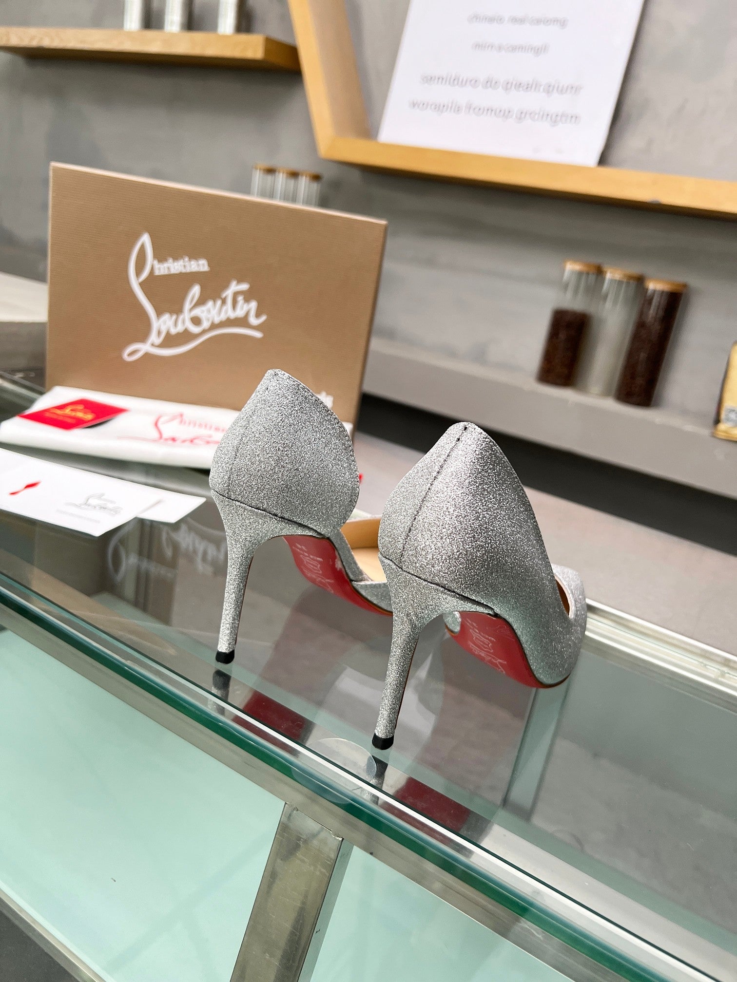Cl Iriza 85mm Pumps Glittered Calf Leather Silver