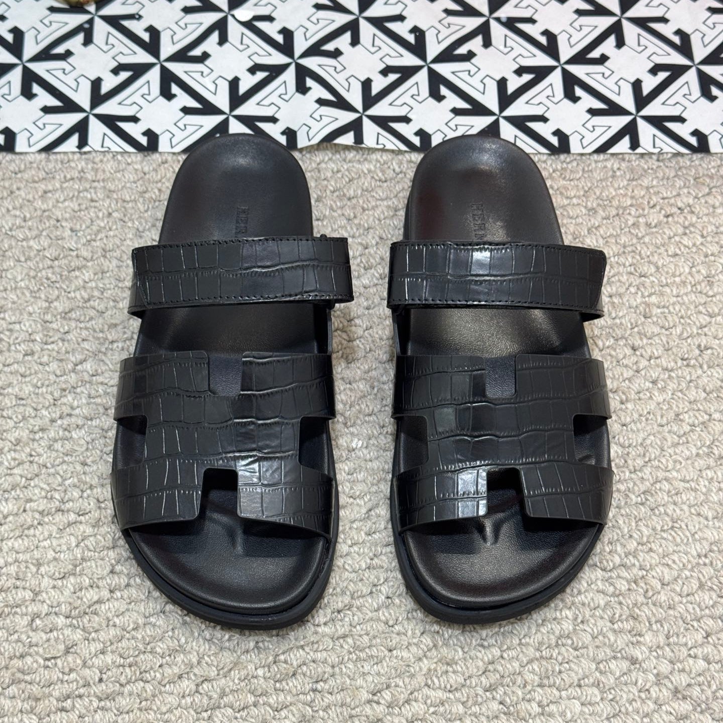 HM Men's Chypre Slide Black Cowhide 542930