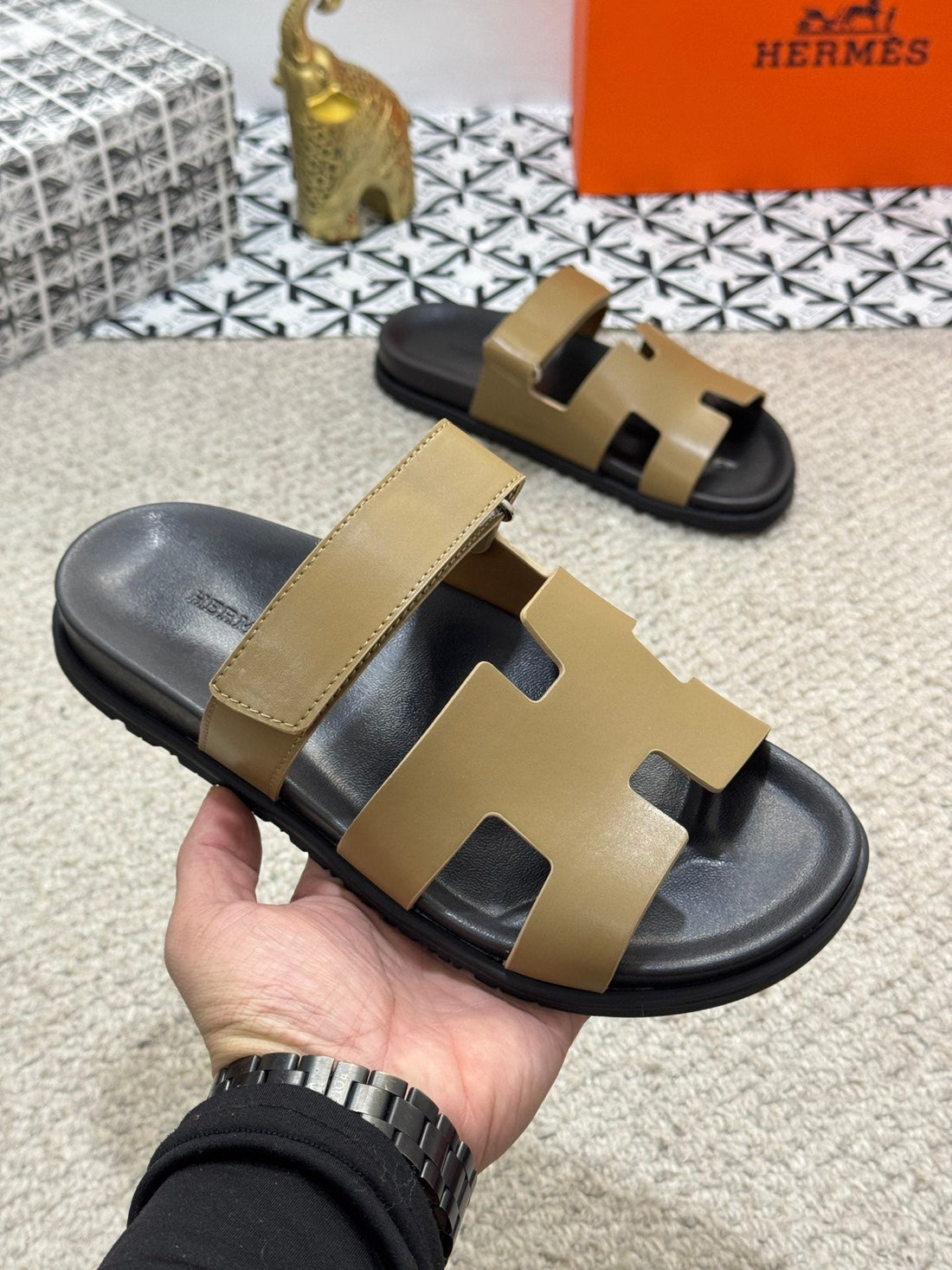 HM Men's Chypre Slide Moss Green Cowhide 542931