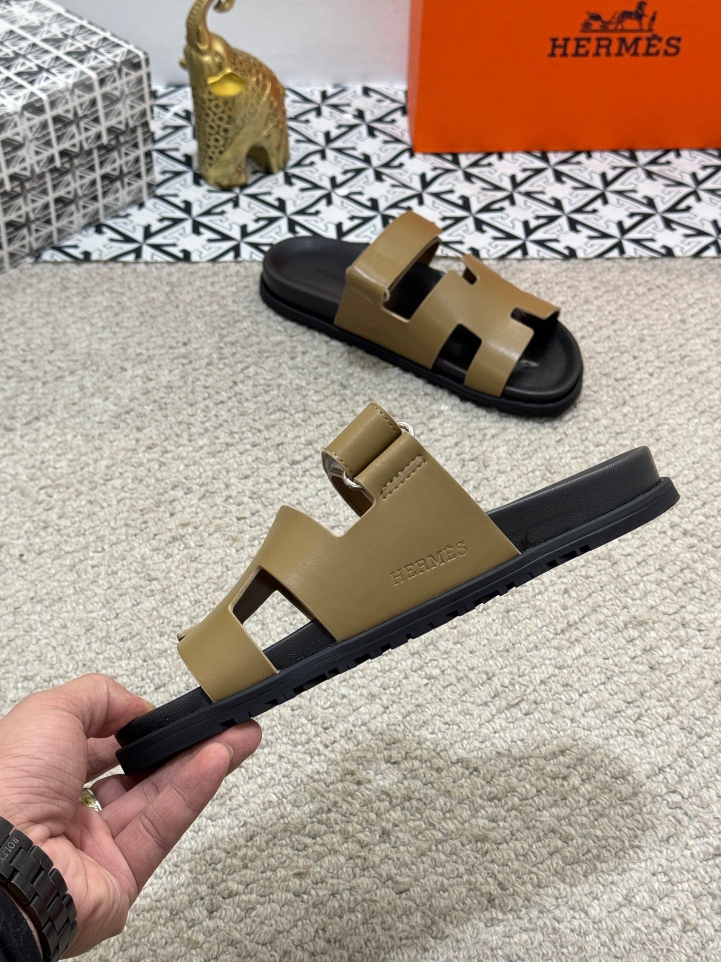 HM Men's Chypre Slide Moss Green Cowhide 542931