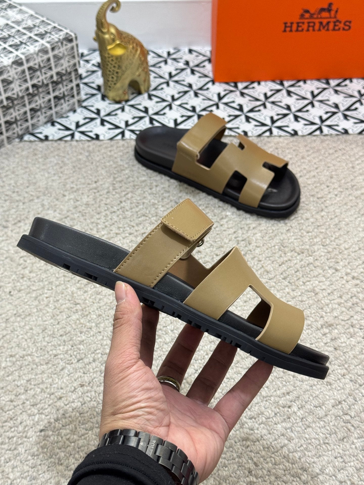 HM Men's Chypre Slide Moss Green Cowhide 542931