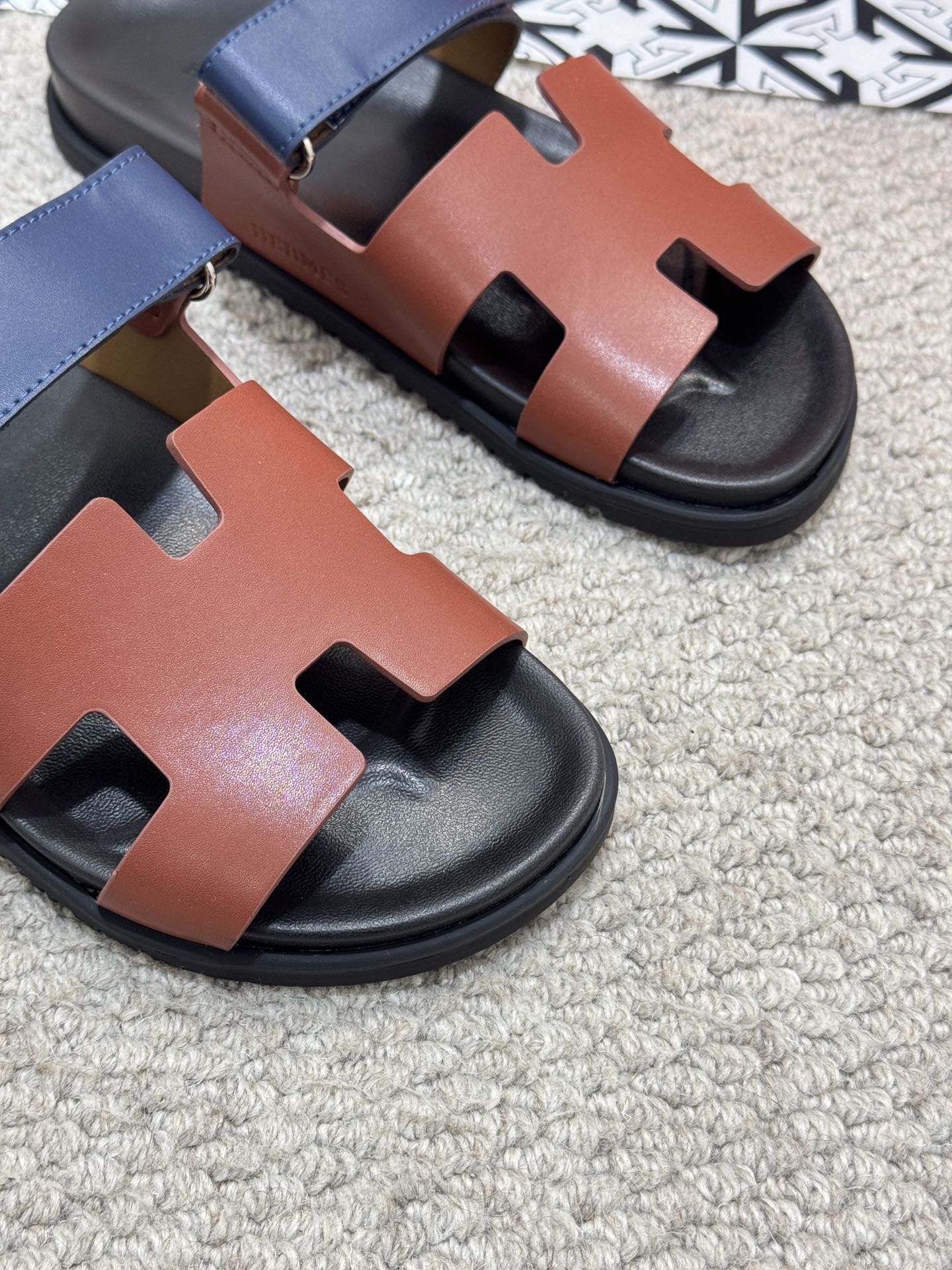 HM Men's Chypre Slide Brown Blue Cowhide 542932