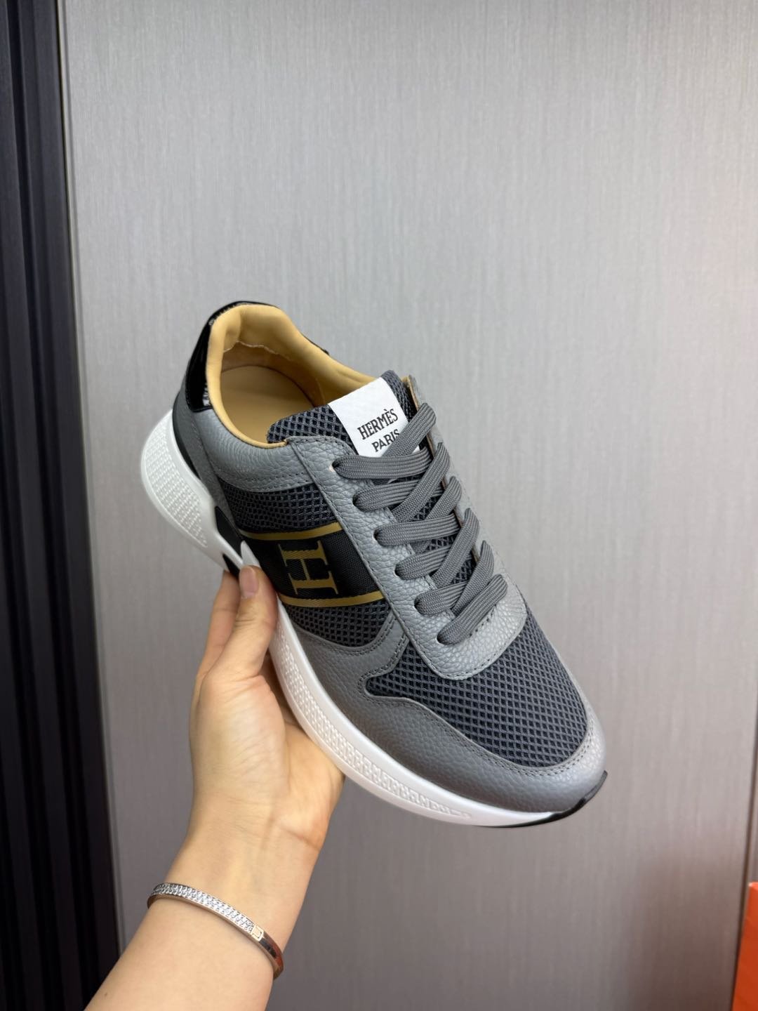 HM Men's Sneaker Grey Mesh Cowhide 519227