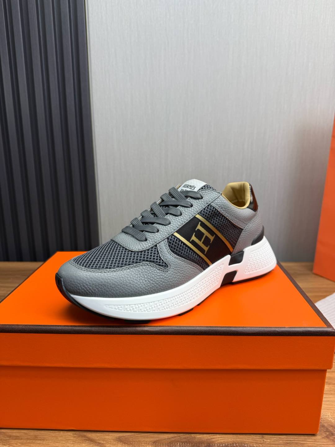 HM Men's Sneaker Grey Mesh Cowhide 519227