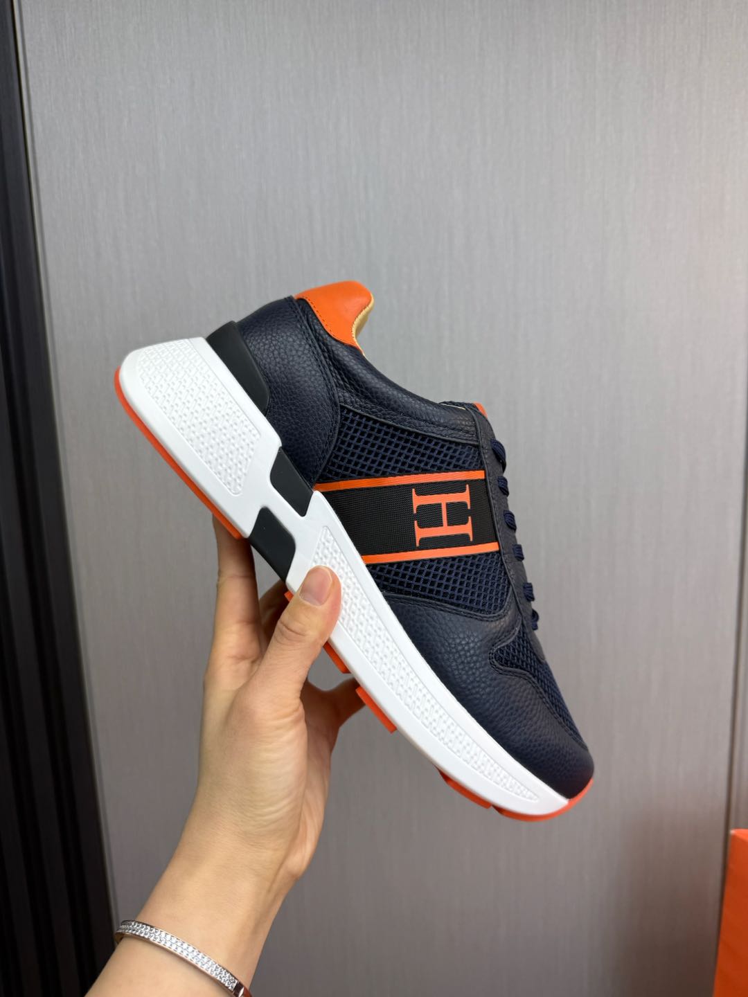HM Men's Sneaker Navy Blue Mesh Cowhide 519228