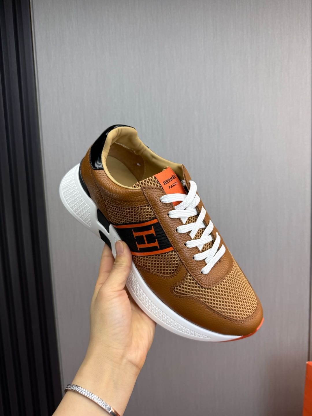 HM Men's Sneaker Brown Mesh Cowhide 519229