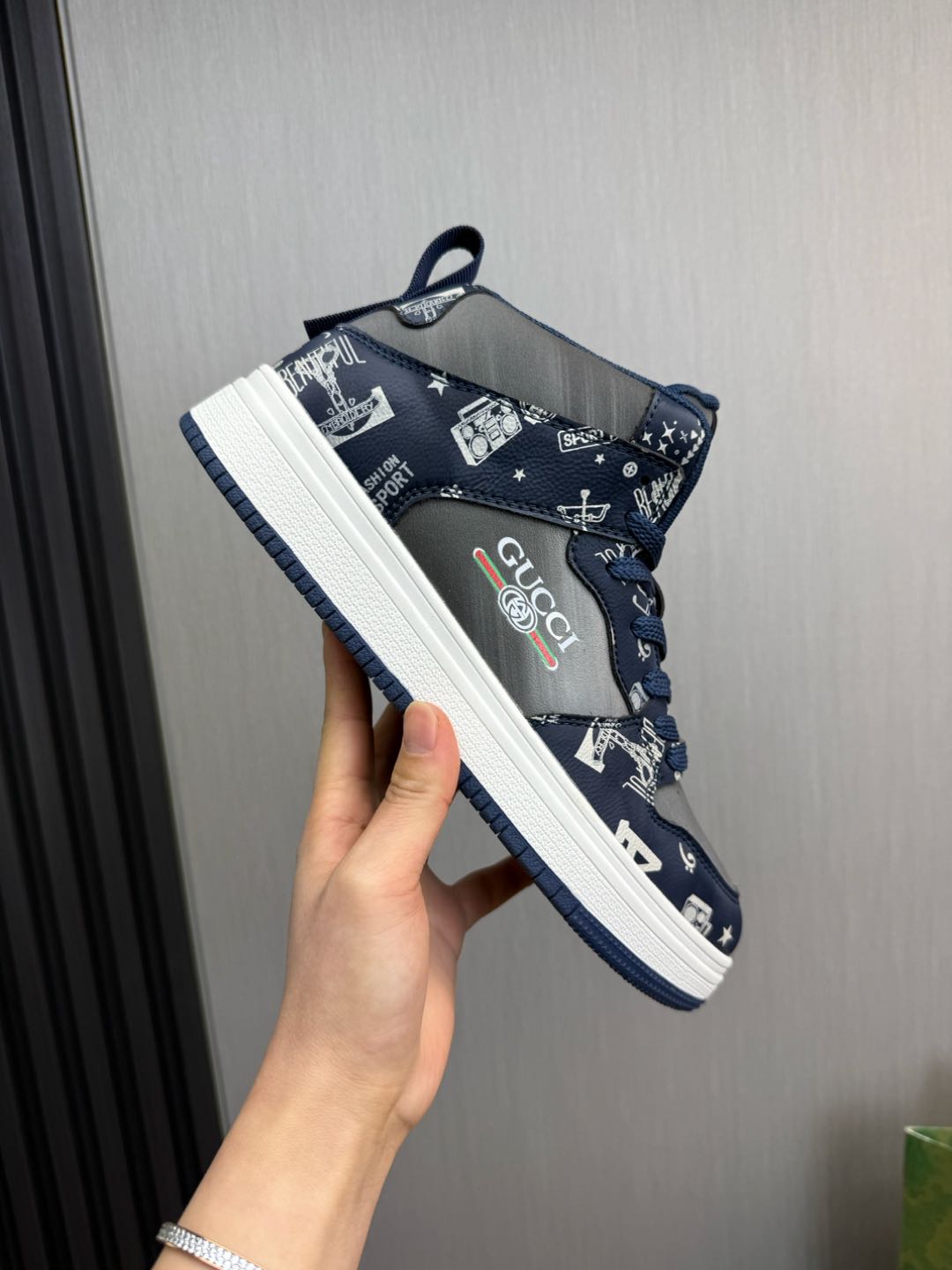 GG Men's Sneaker Navy Blue Cowhide 527700