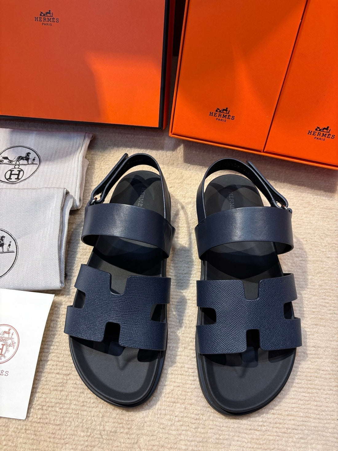 HM Men's 25 Chypre Sandals Navy Blue Calfskin 673759