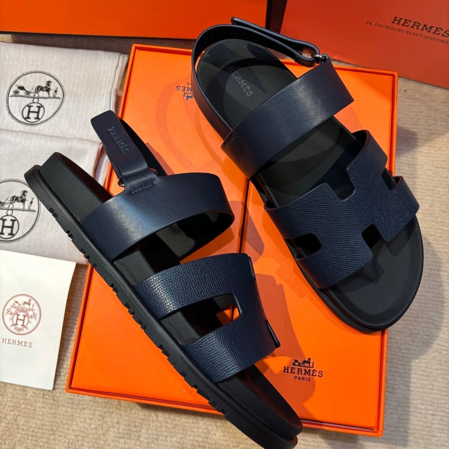 HM Men's 25 Genius Sandals Navy Blue Calfskin 673759