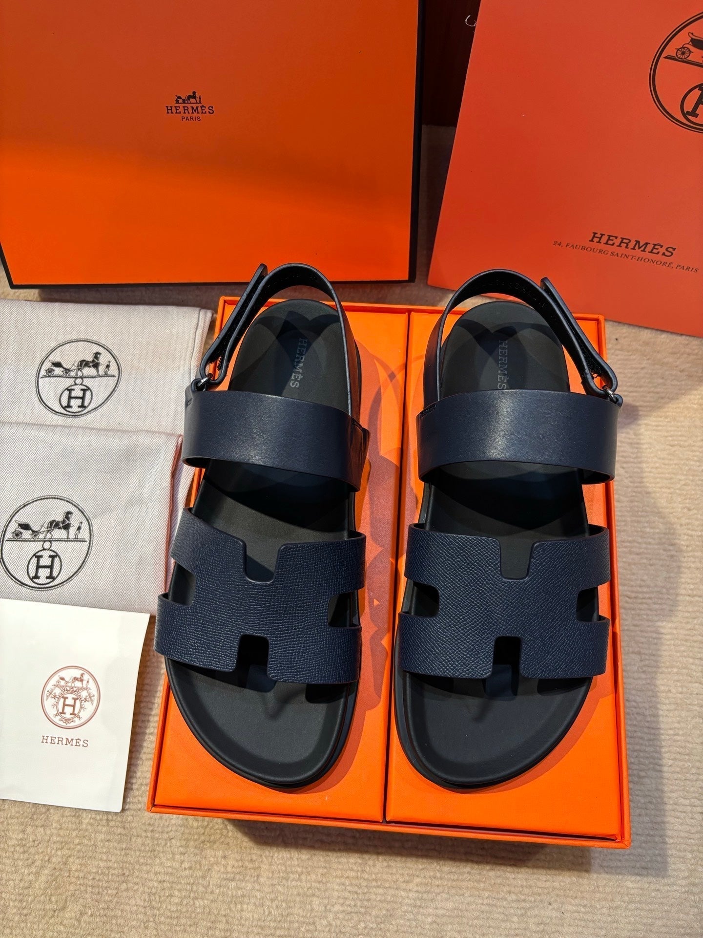 HM Men's 25 Genius Sandals Navy Blue Calfskin 673759