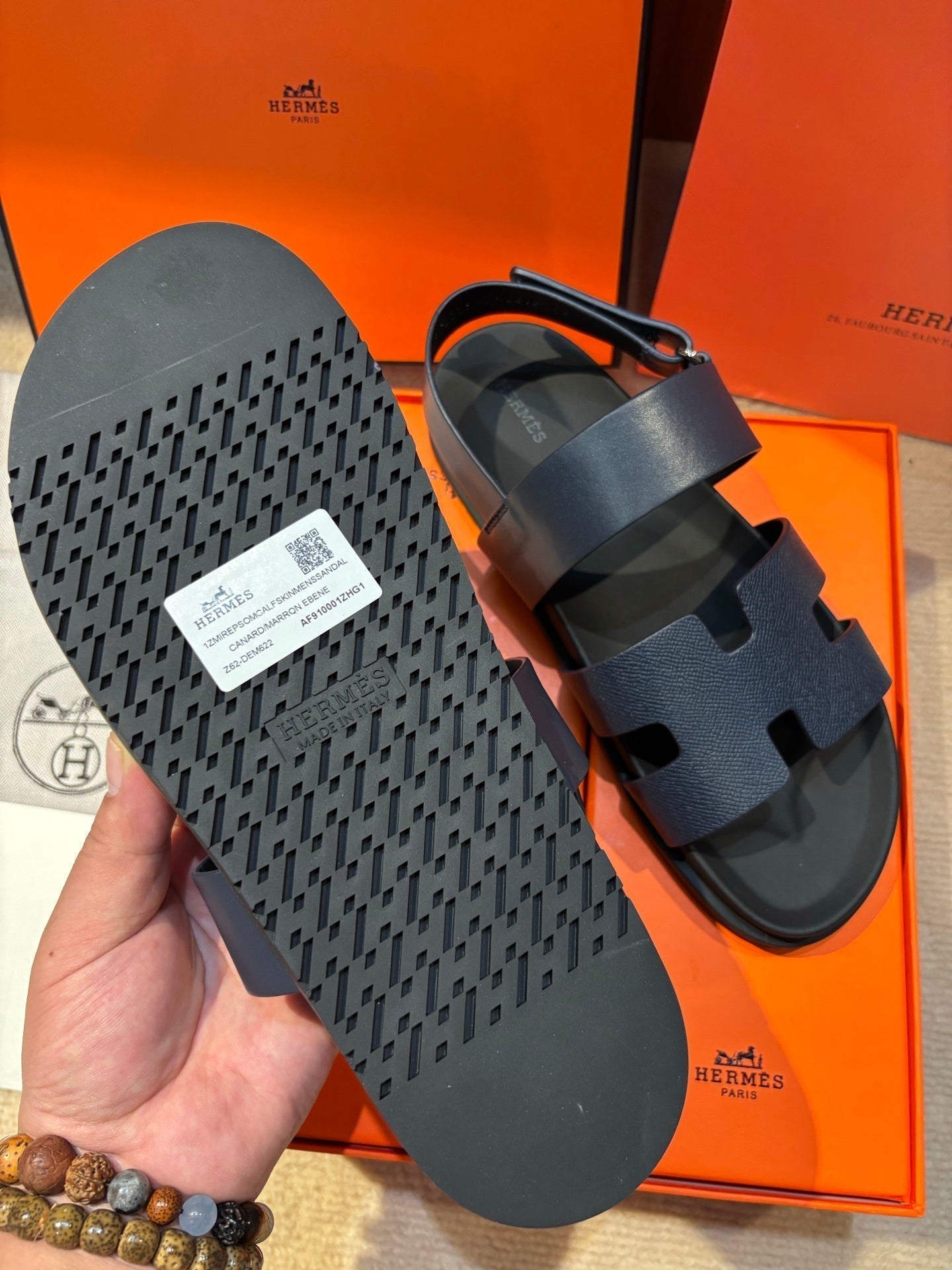 HM Men's 25 Chypre Sandals Navy Blue Calfskin 673759