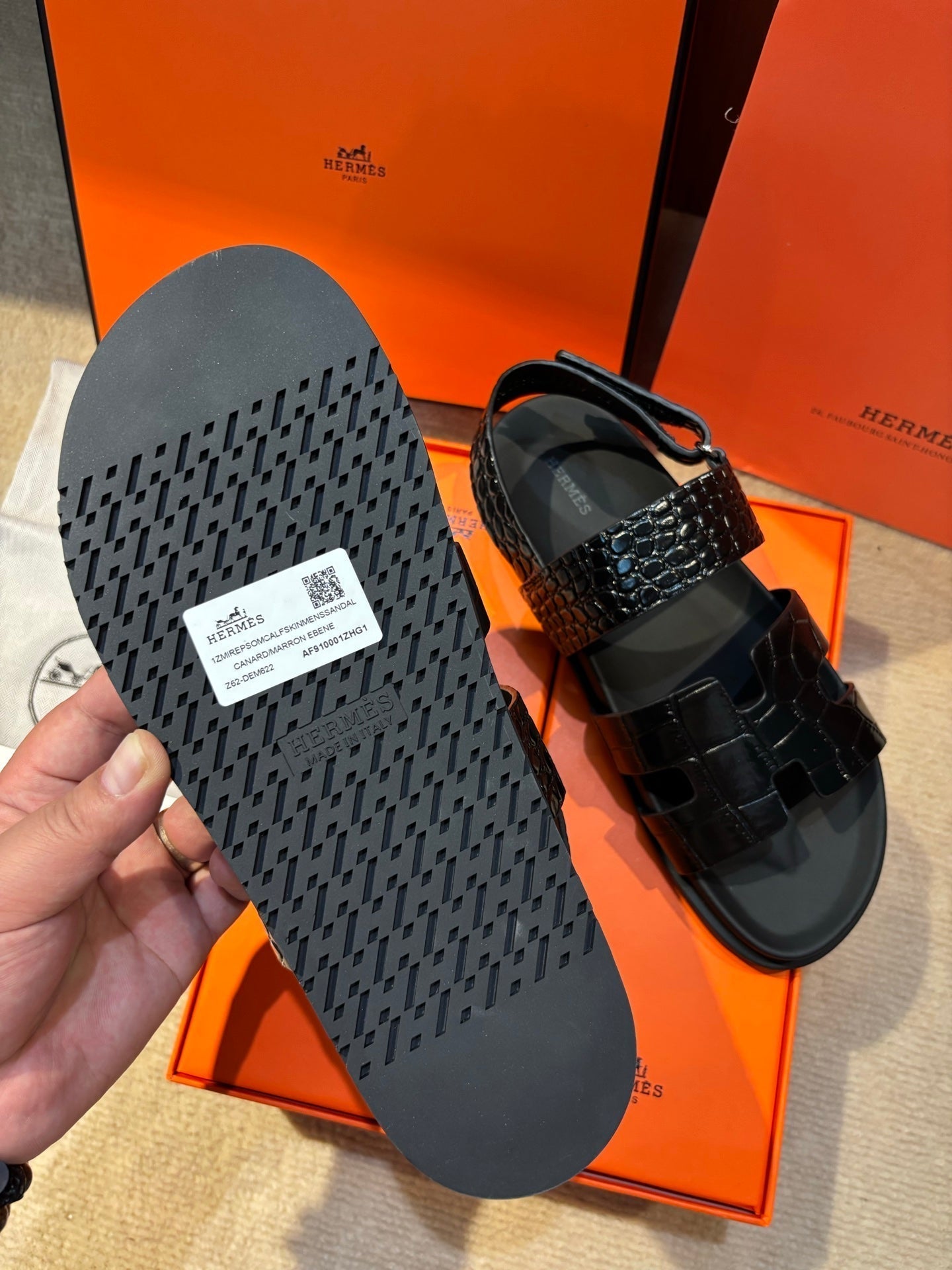 HM Men's 25 Genius  Sandals Black Calfskin 673762