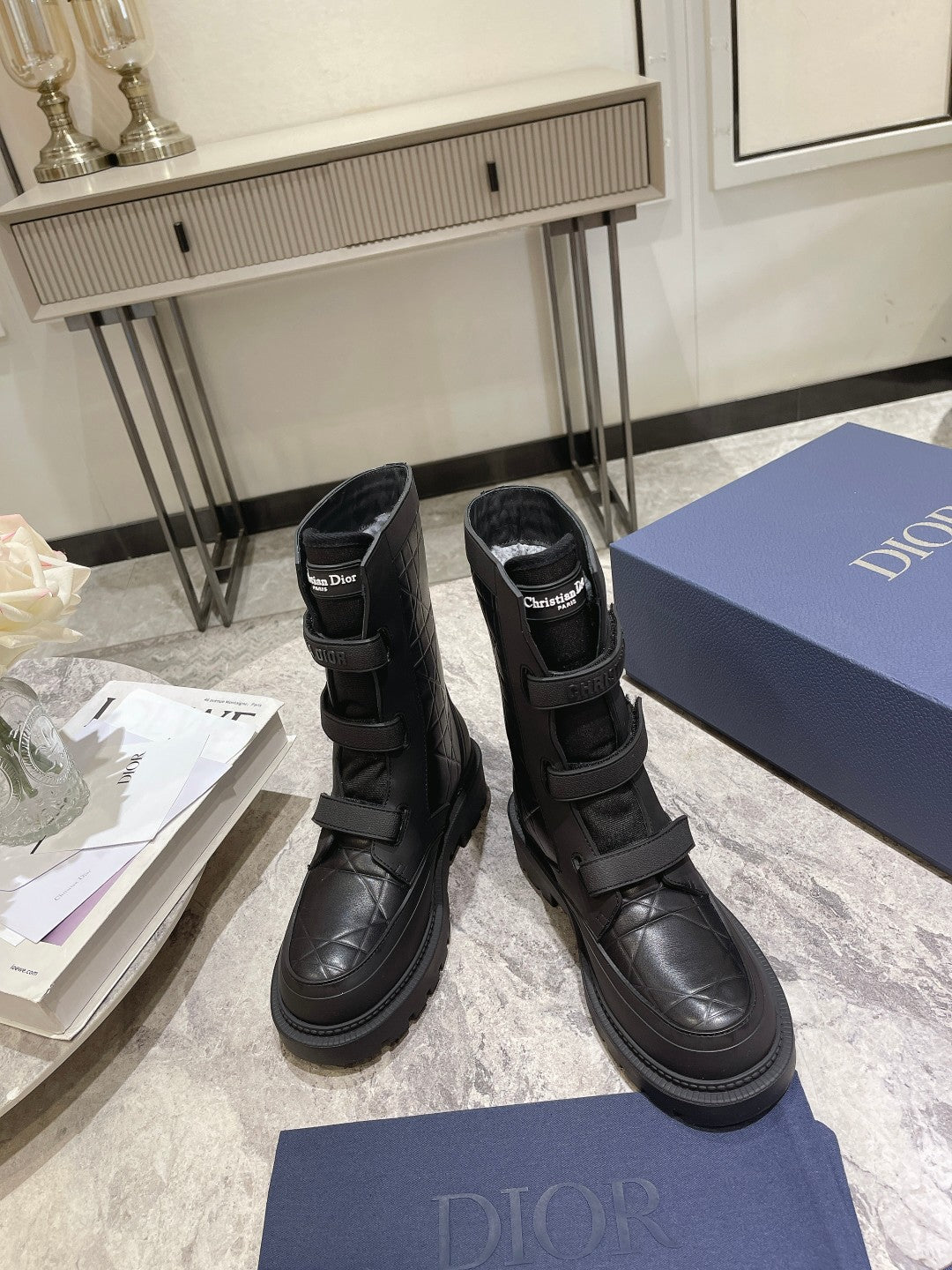 CD Dioranger Ankle Boot 45mm Black Calfskin And Fleece Lining