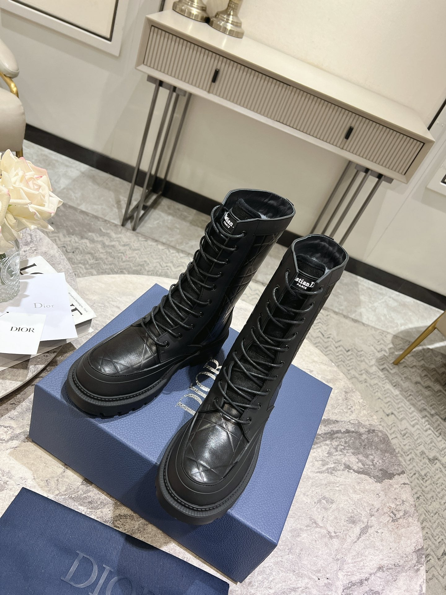 CD- D-Leader Ankle Boot 45mm Black Calfskin And Fleece Lining