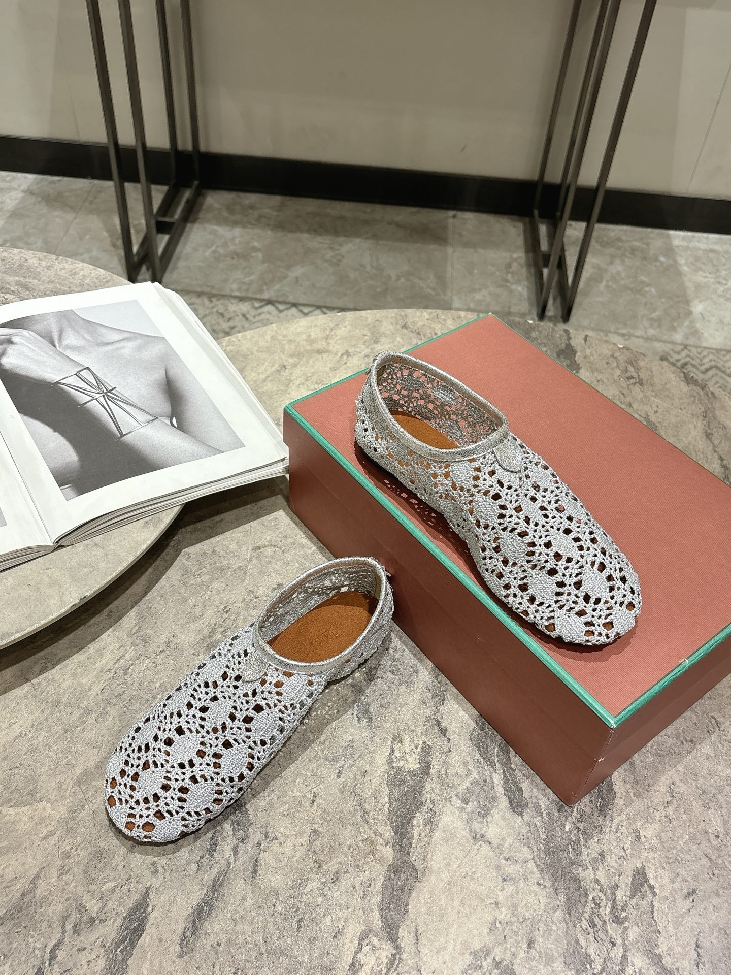 LP hollow knit ballet flats gray fabric 379028