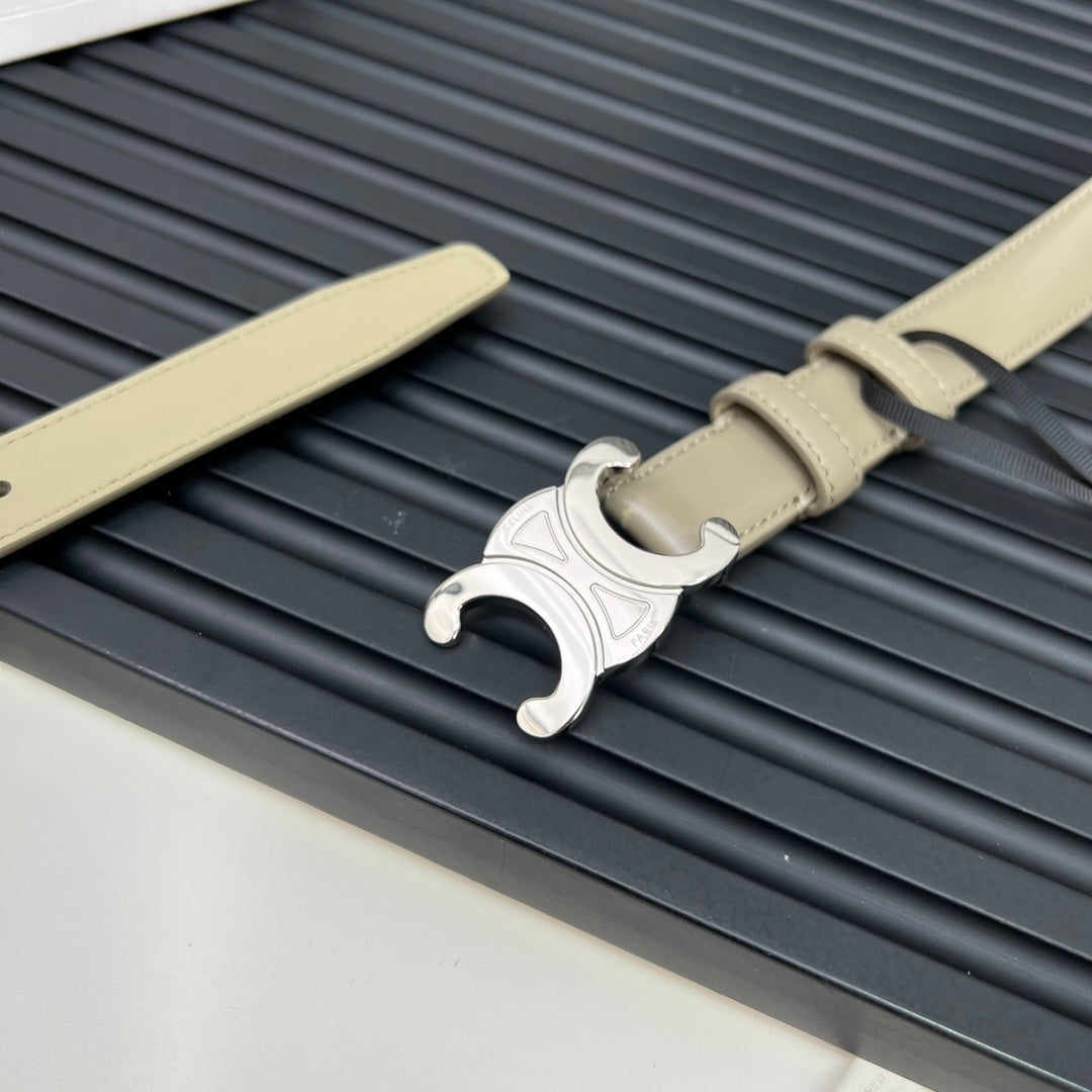 CEL Triomphe Belt 25mm Etoupe Silver Calfskin 176297