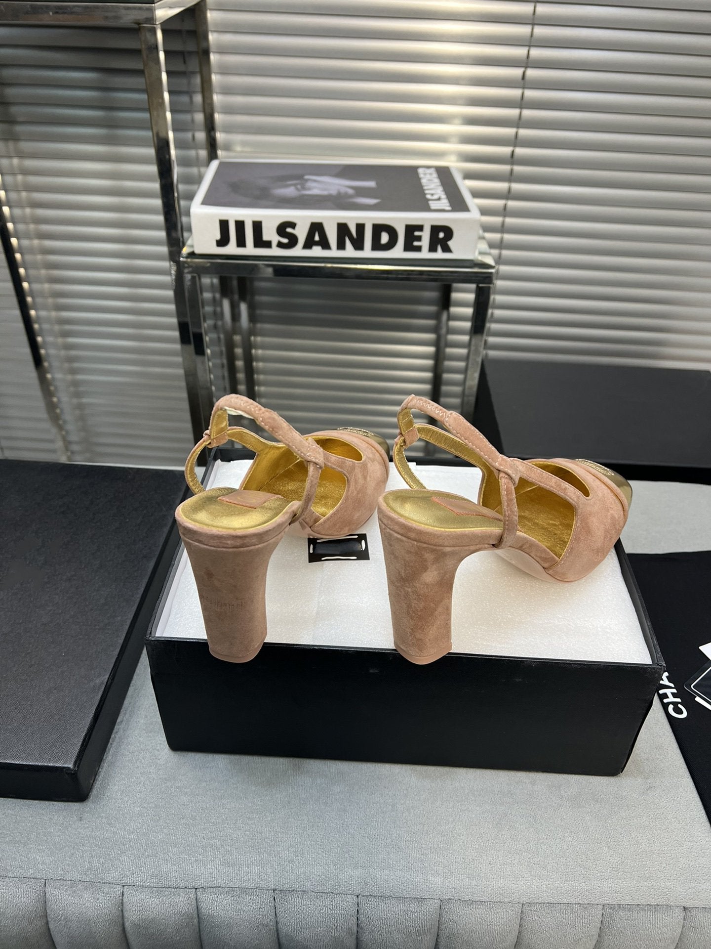 slingback rose suede gold metalic lambskin square toe 9.5