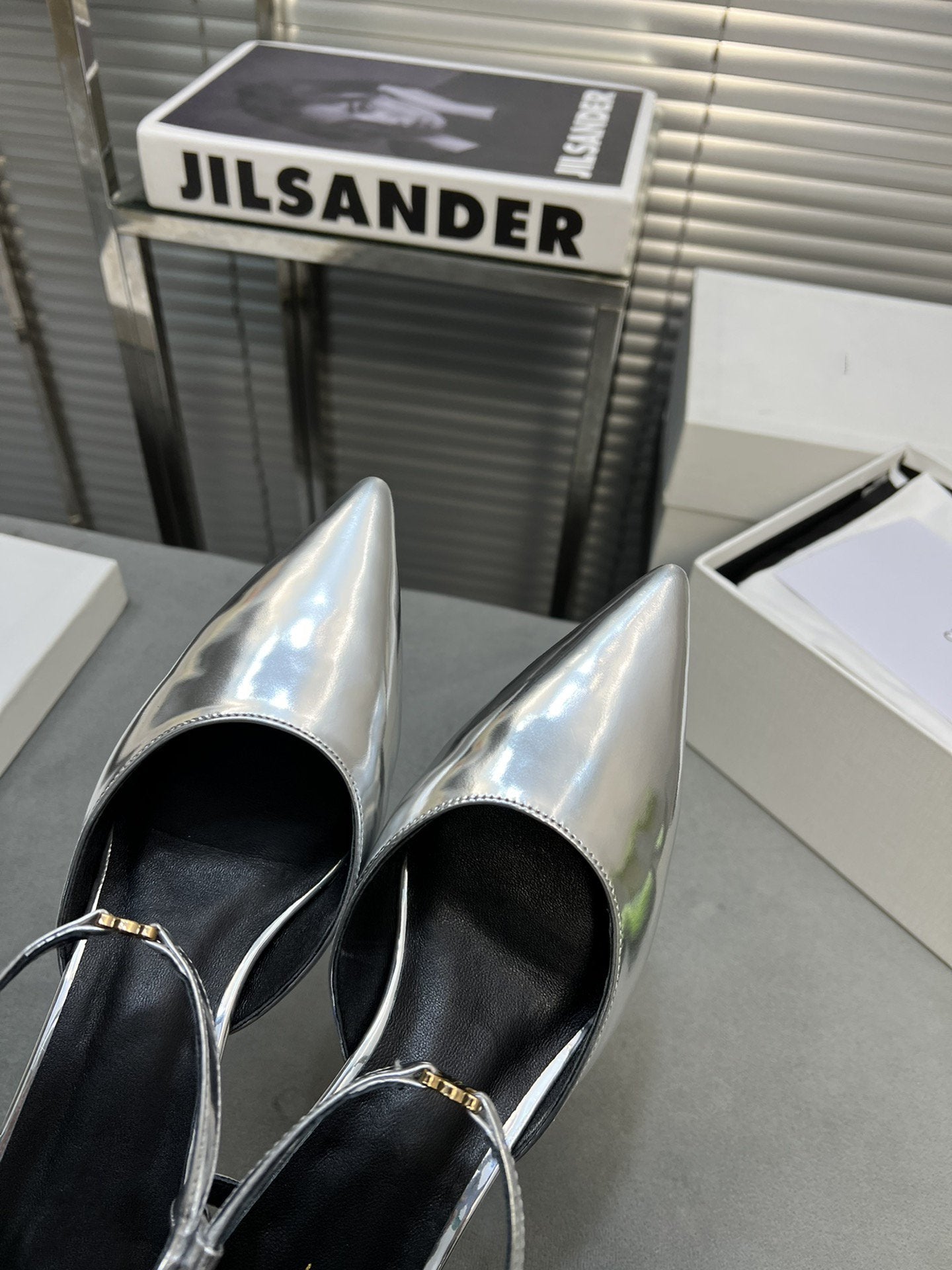 cl kitten 50 silver metalic calfskin