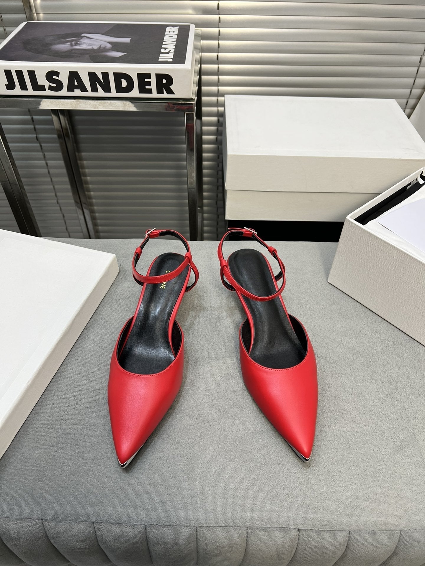 cl kitten 50 with metal toe red calfskin