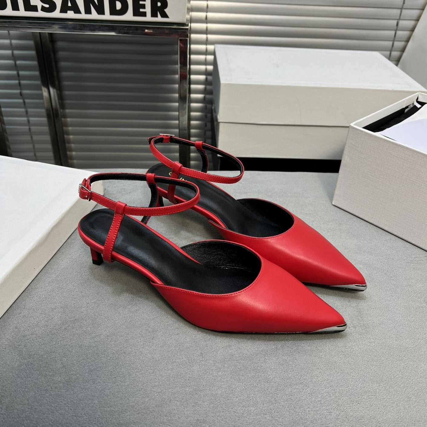 cl kitten 50 with metal toe red calfskin