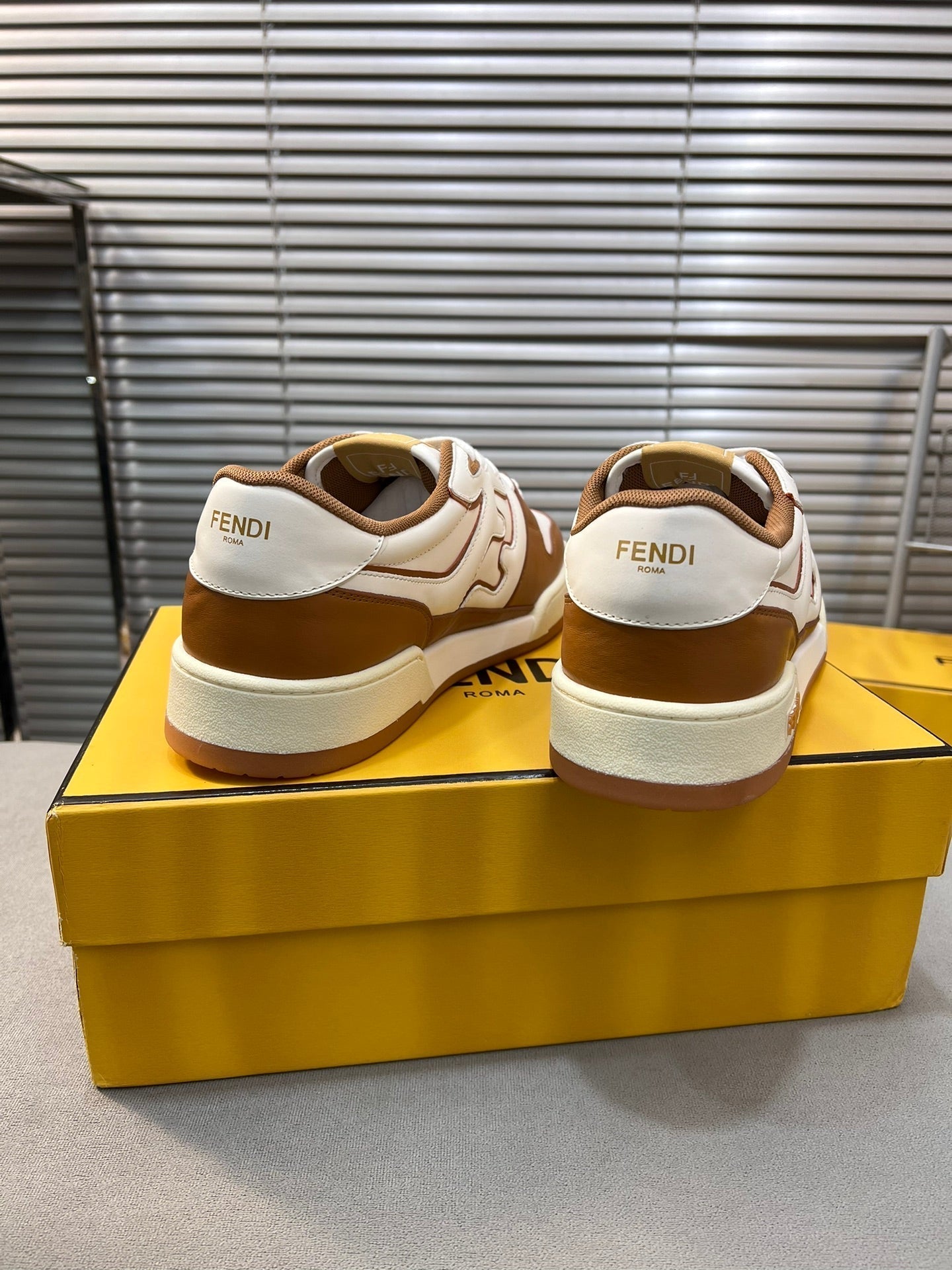 FENDI MATCH LOW TOPS IN RUSSET BROWN MIX WHITE CALFSKIN AND MESH