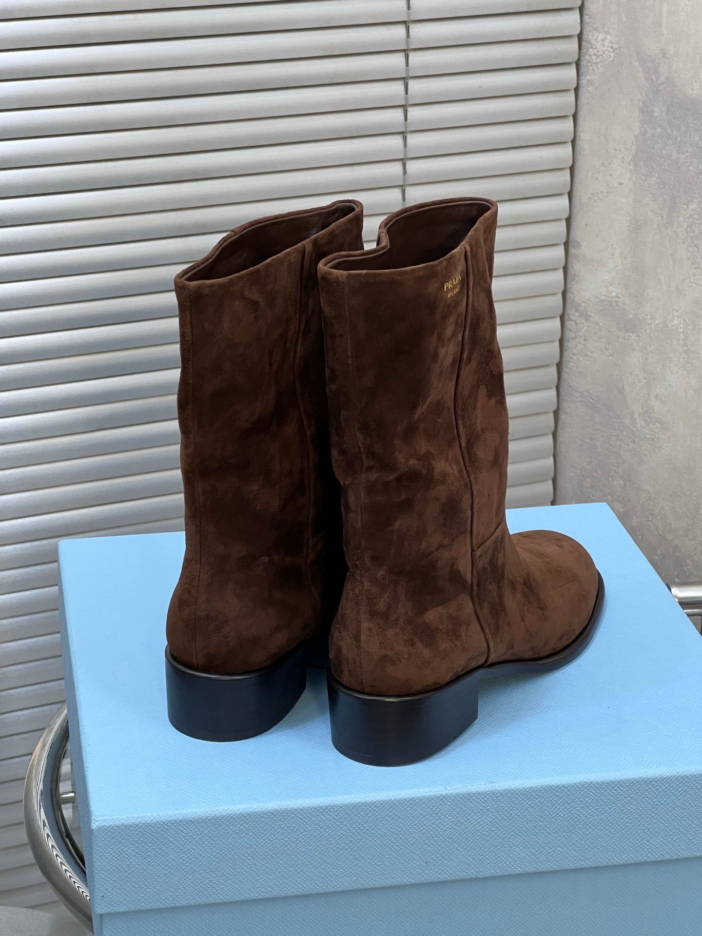 Prada 25 Boot Brown Suede Sheepskin 499844