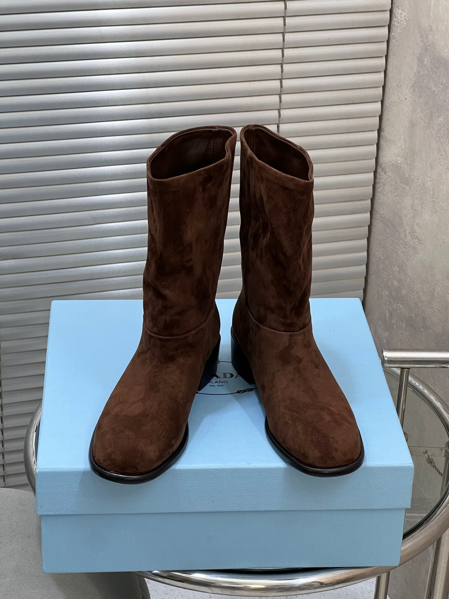 Prada 25 Boot Brown Suede Sheepskin 499844