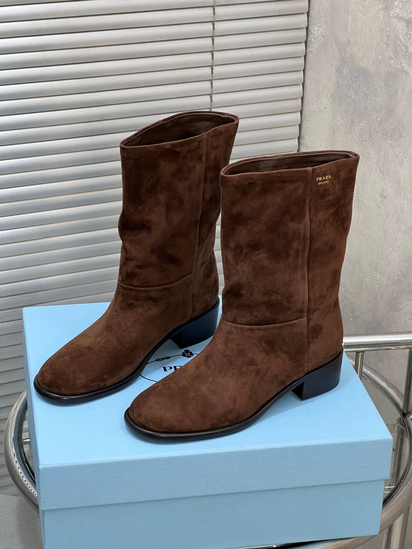 Prada 25 Boot Brown Suede Sheepskin 499844