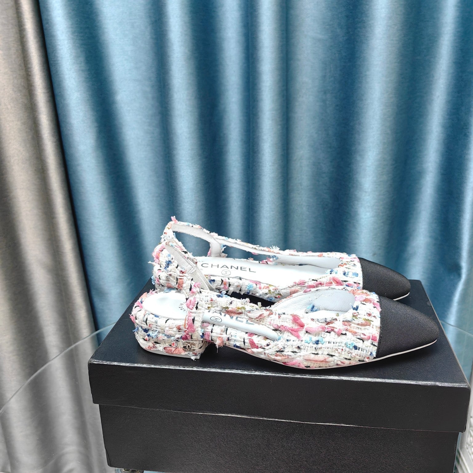 slingback 20 multicolor tweed black grosgrain