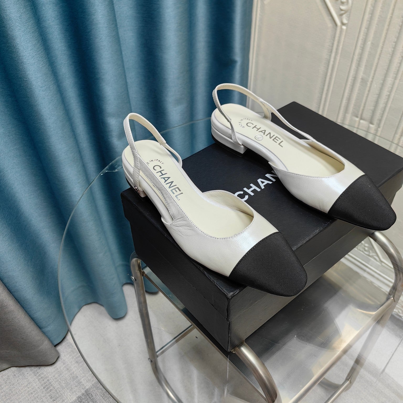 slingbacks 20 white calfskin black grosgrain