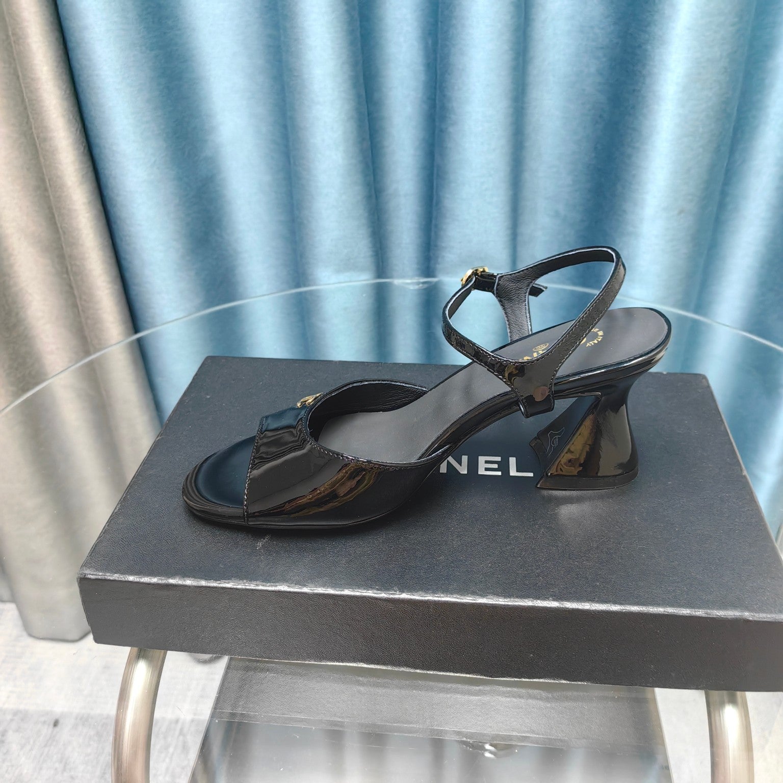 cc slingbacks sandal 85 black patent calfskin