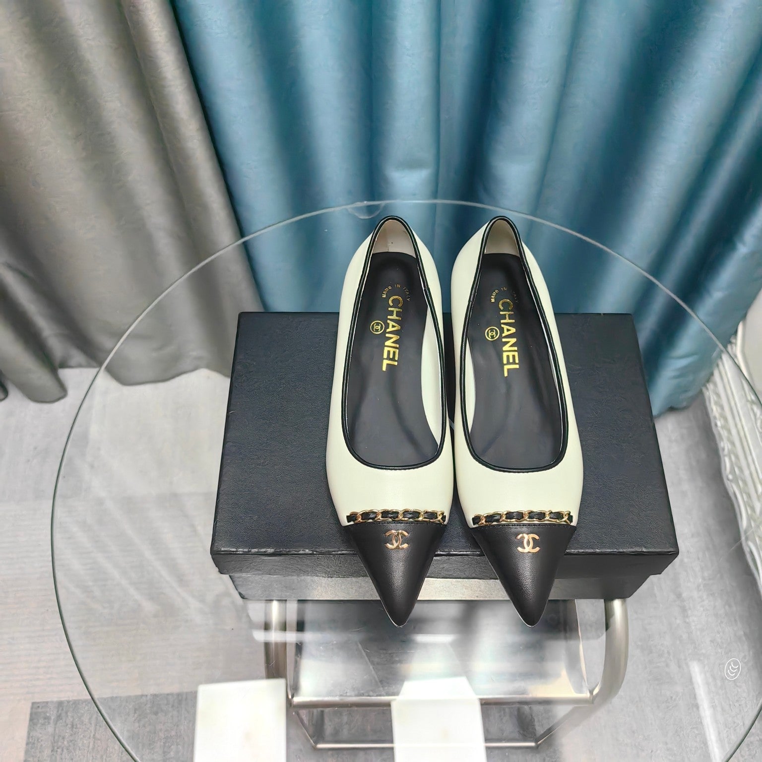 CC Ballet Flats White Chain Lambskin