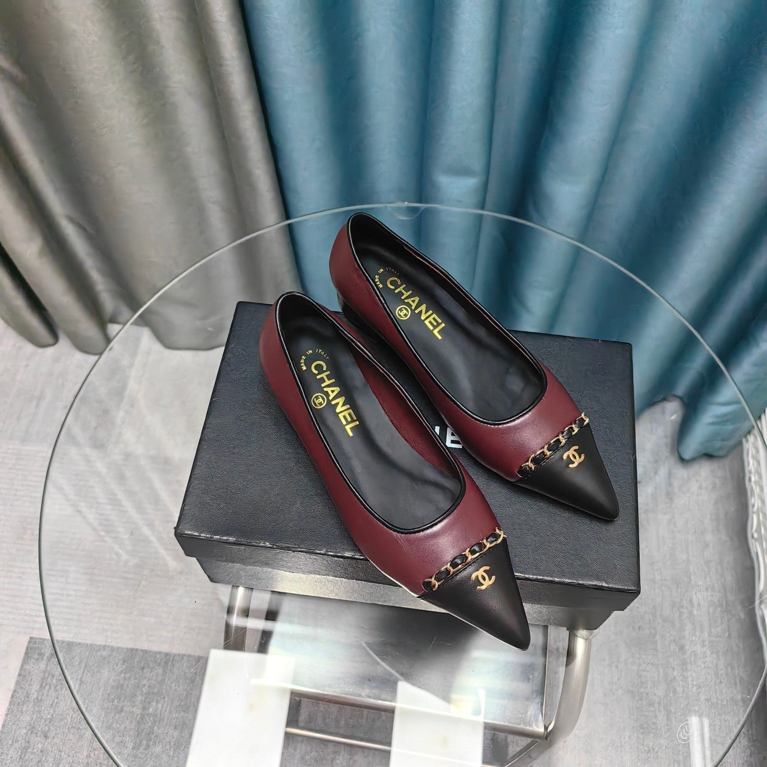 CC Ballet Flats Burgundy Chain Lambskin