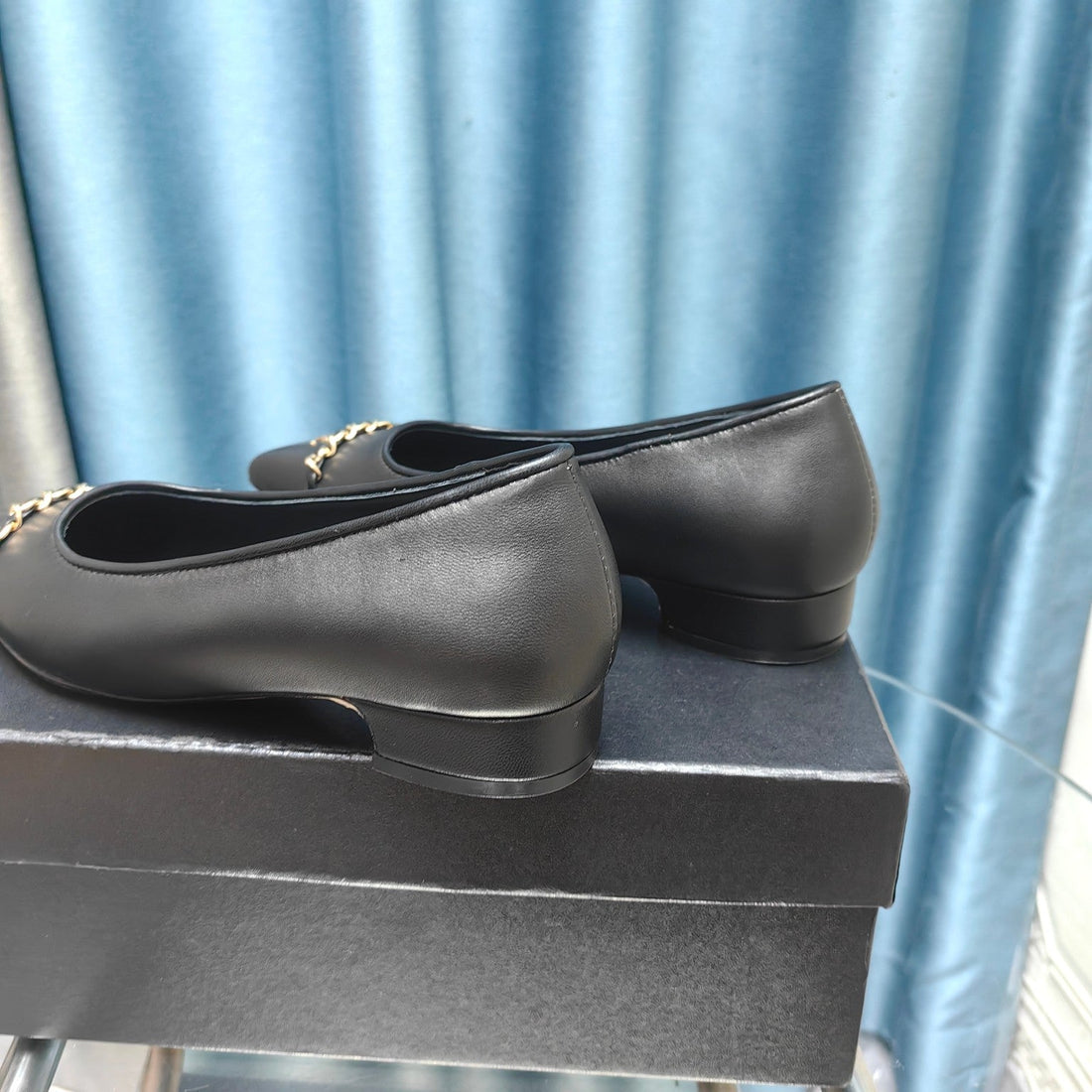 CC Ballet Flats Black Chain Lambskin