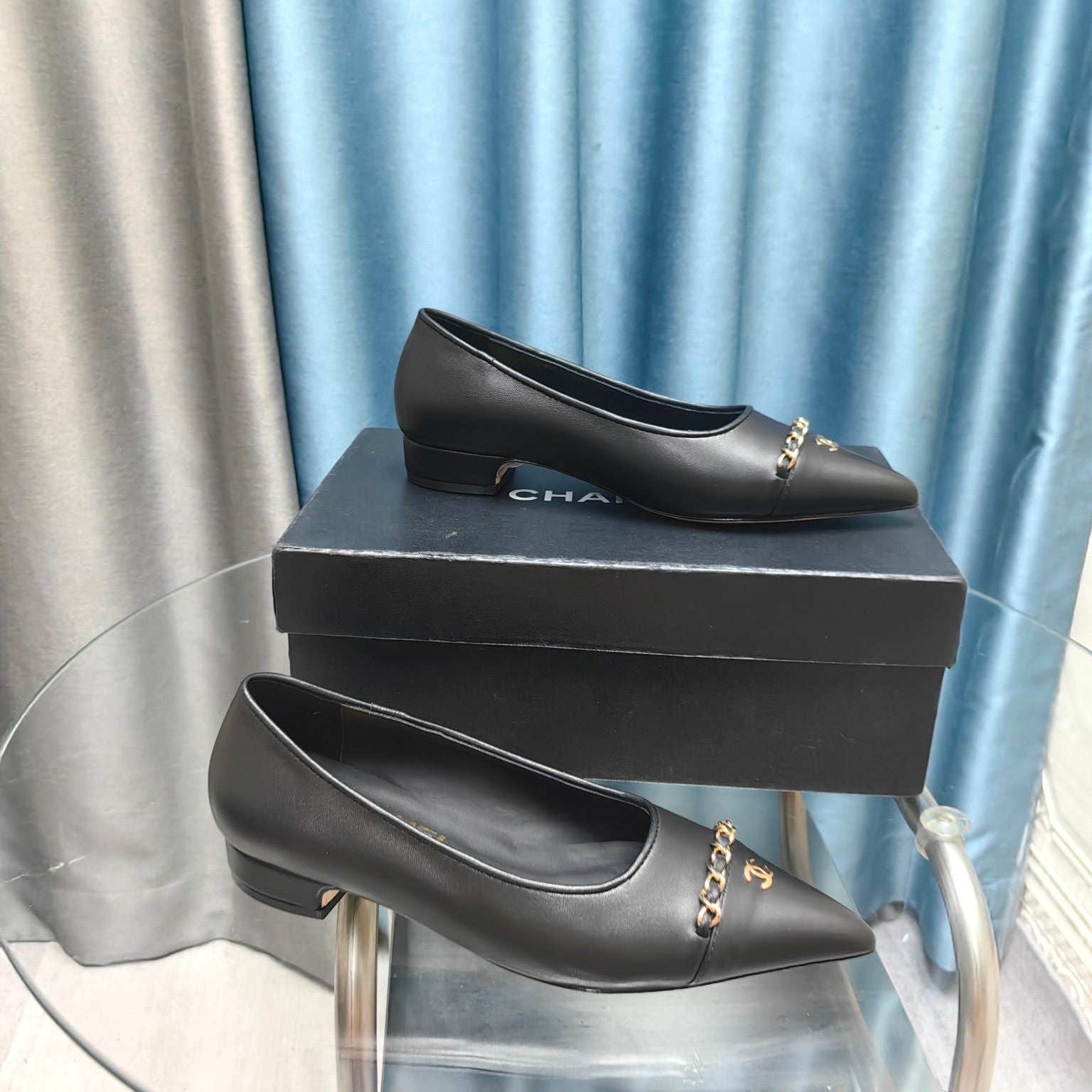 CC Ballet Flats Black Chain Lambskin