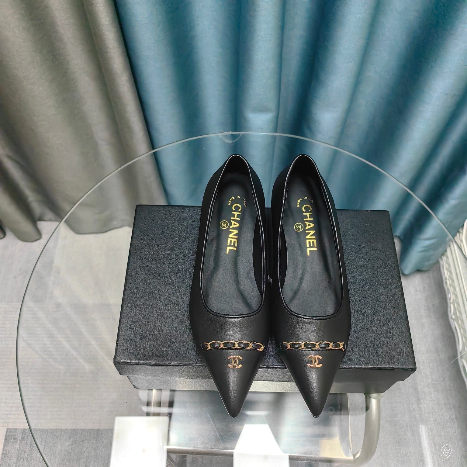 CC Ballet Flats Black Chain Lambskin