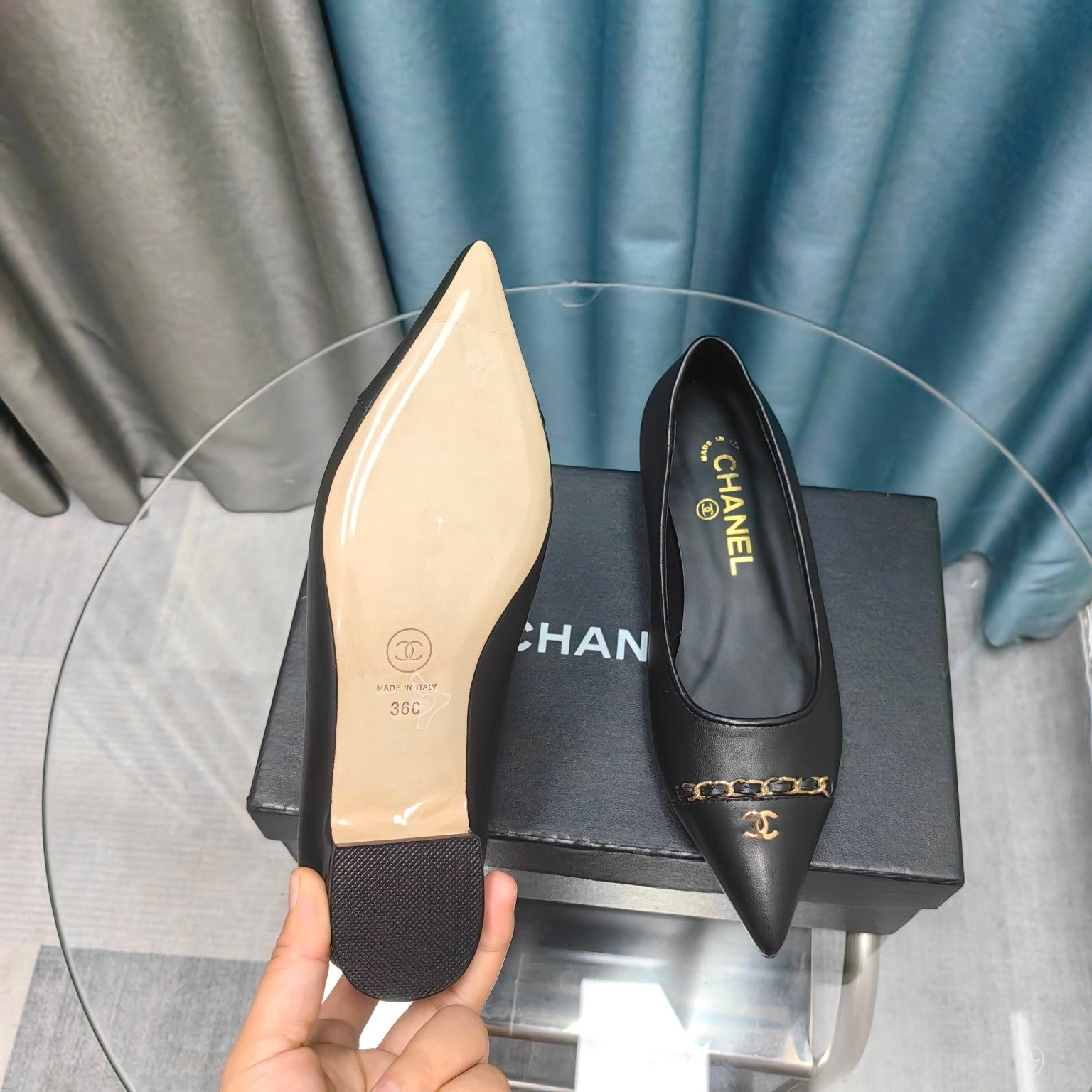 CC Ballet Flats Black Chain Lambskin