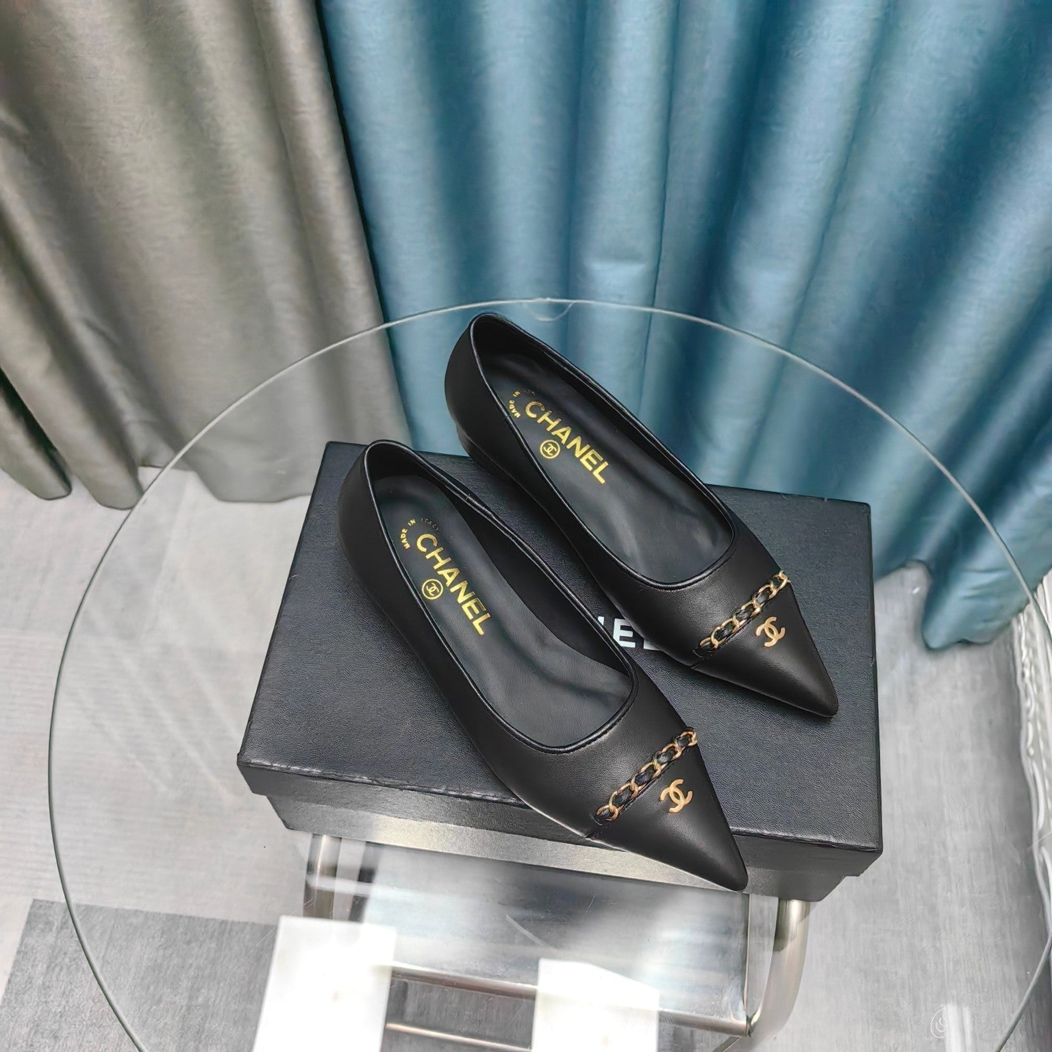 CC Ballet Flats Black Chain Lambskin