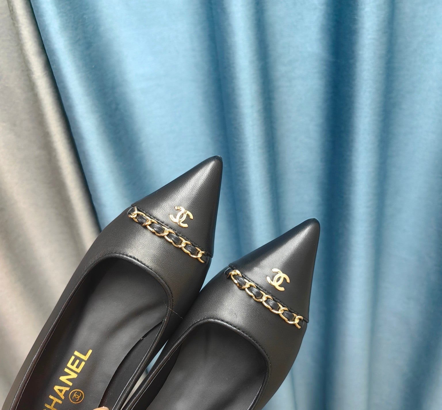 CC Ballet Flats Black Chain Lambskin