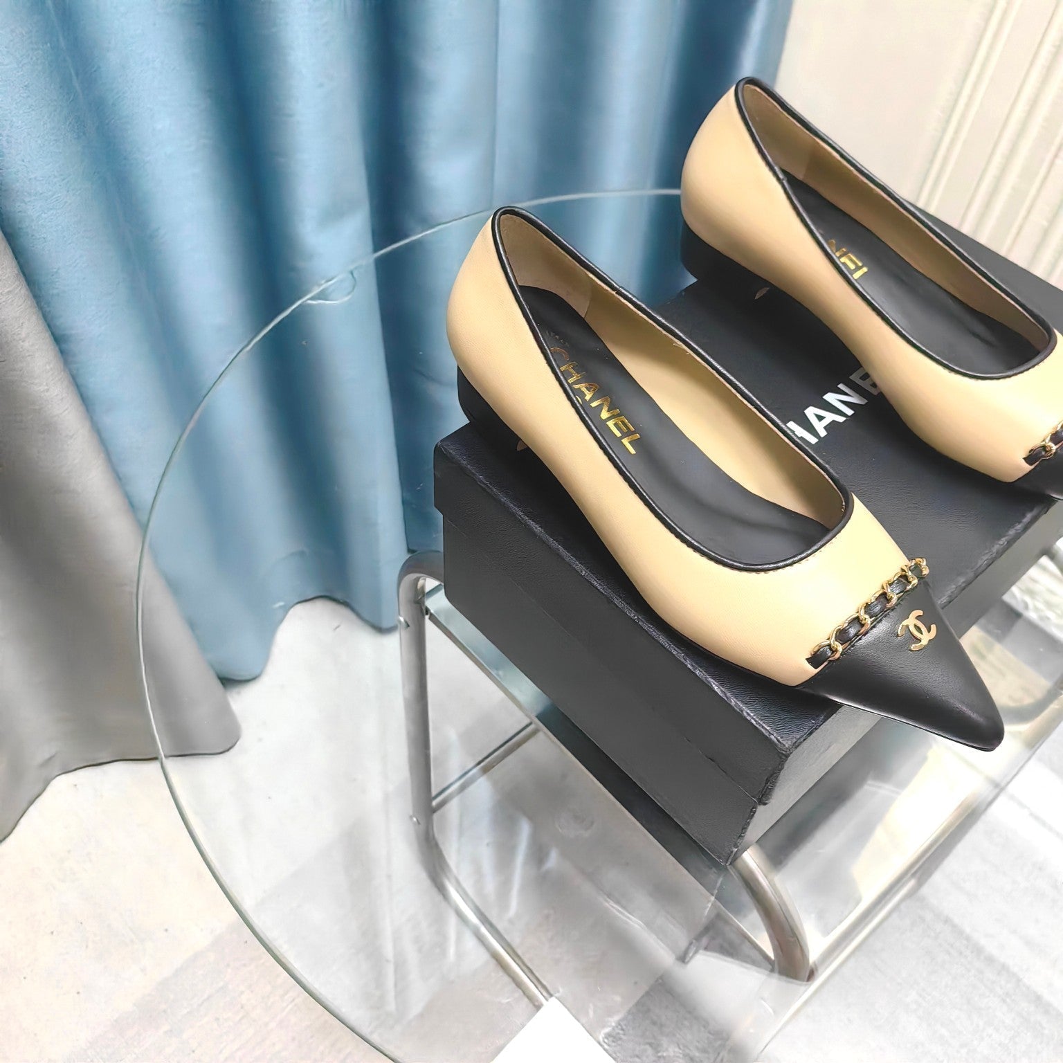 CC Ballet Flats Beige Chain Lambskin